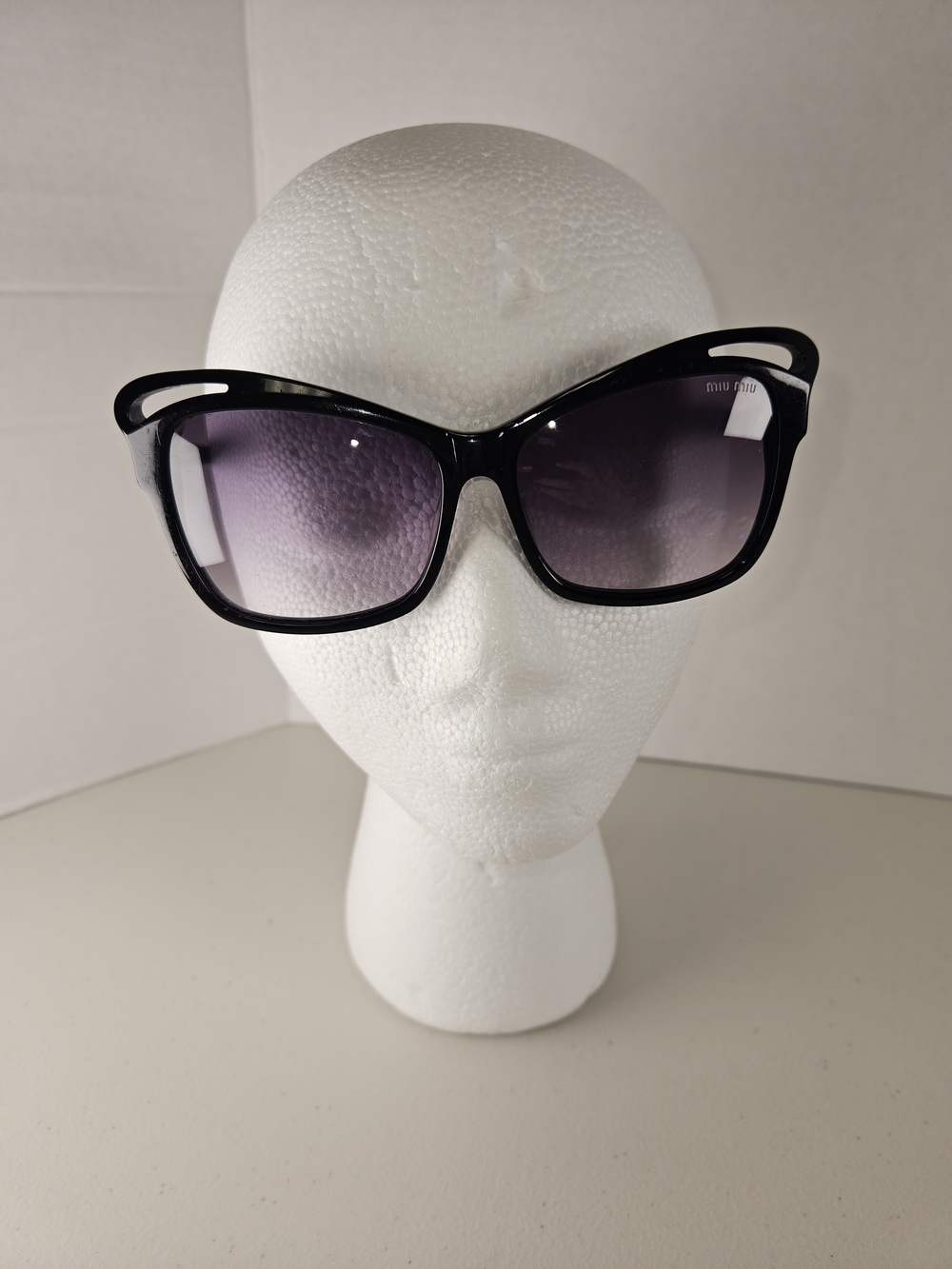 Miu Miu Black VUM57 Cat Eye Frame Sunglasses with Purple Gradient Lenses